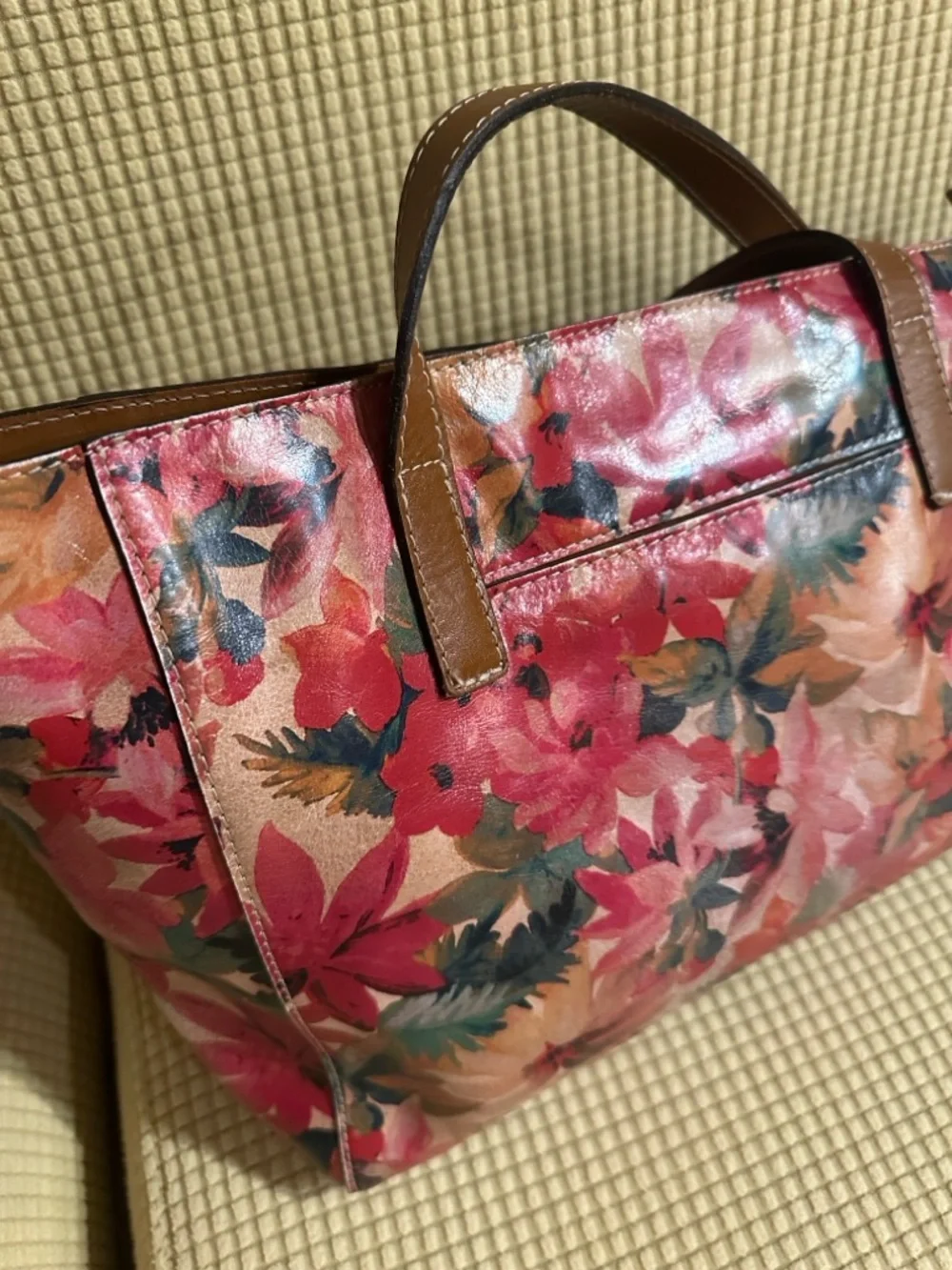 Patricia Nash Floral Tote Bag with Brown Straps - Pink Floral - Picture 8 of 10